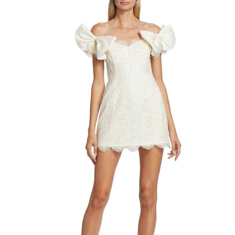 LoveShackFancy Kakena Off-The-Shoulder Beaded Minidress